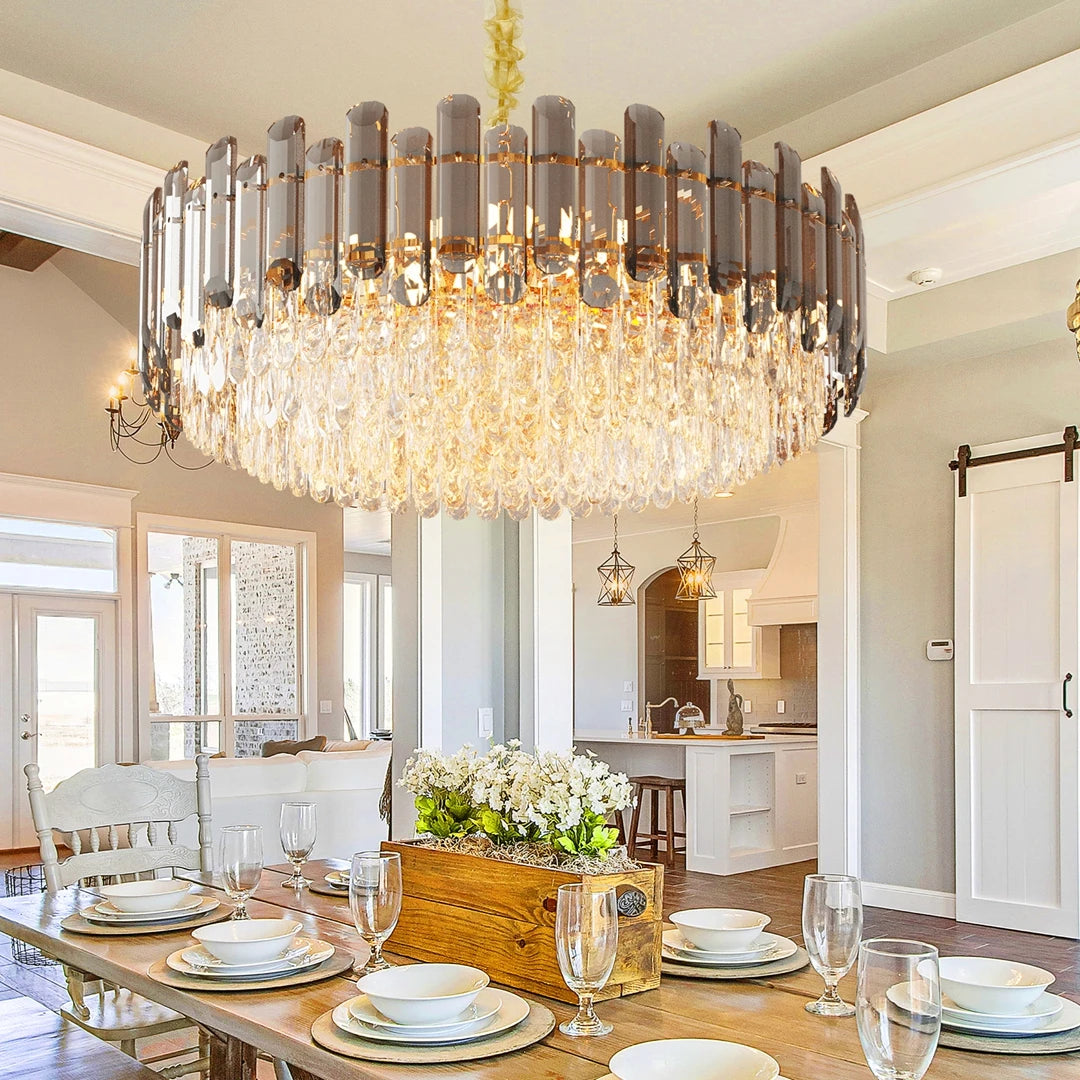 Crystal Chandelier | 15.7 × 29.9 in | 4-Layer Modern Pendant Light | Adjustable Ceiling Lamp with 3 Lights | Brick by Brick