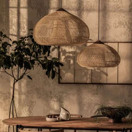 Japanese Rattan Pendant Light | D9.8-D23.6 x H19.7-H11.8 in | Handmade Wicker | Brick by Brick
