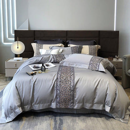 Egyptian Cotton Bedding Set | 86.6 or 90.6 in | Embroidered Design | Soft Durable Luxury Duvet Cover Set | Brick by Brick