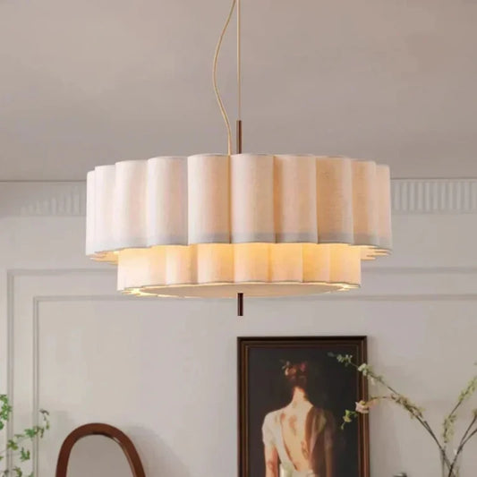 Natural Fabric Pendant Lamp | D 17.7 - 25.6 in | Wabi Sabi Chandelier | Retro Bohemian Style Lighting | Brick by Brick