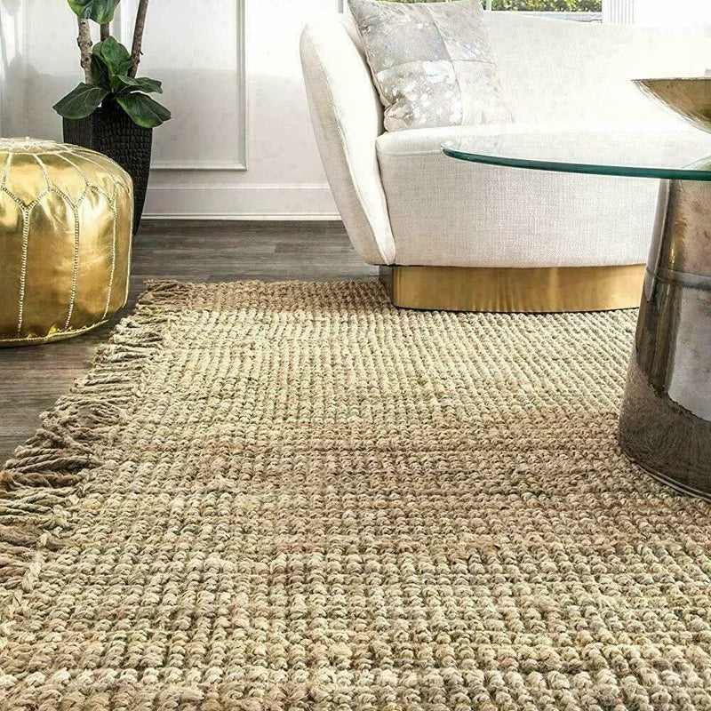 Textured Jute Rug | 23.6 x 35.4 in | Neutral Rustic Style | Small Woven Rug with Fringe | Brick by Brick