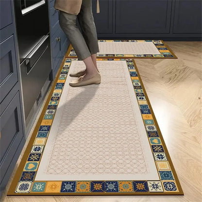 Retro Tile Kitchen Mat | Non-Slip Crystal Velvet Rug | Absorbent Washable Entryway Carpet | Brick by Brick