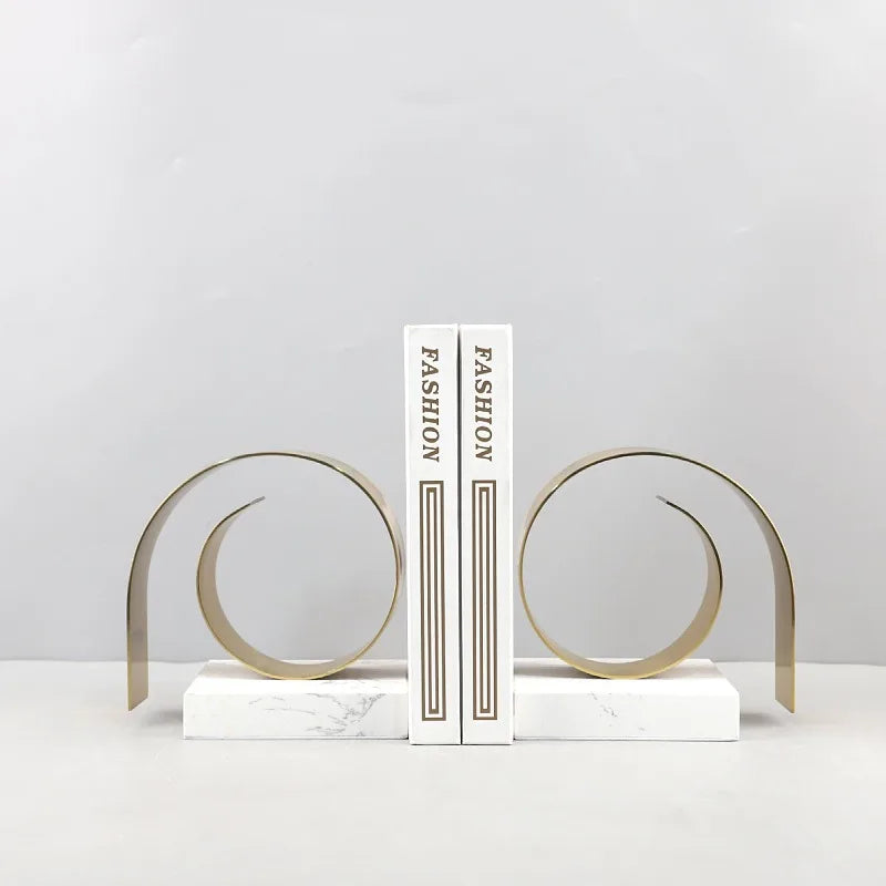 Golden Spiral Twist Bookend | 4.7 - 5.9 in | Modern Metal Decor | Marble Base | Brick by Brick