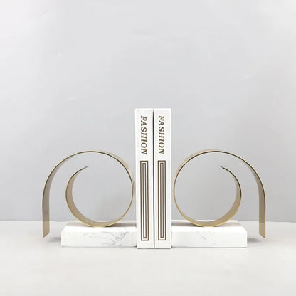 Golden Spiral Twist Bookend | 4.7 - 5.9 in | Modern Metal Decor | Marble Base | Brick by Brick