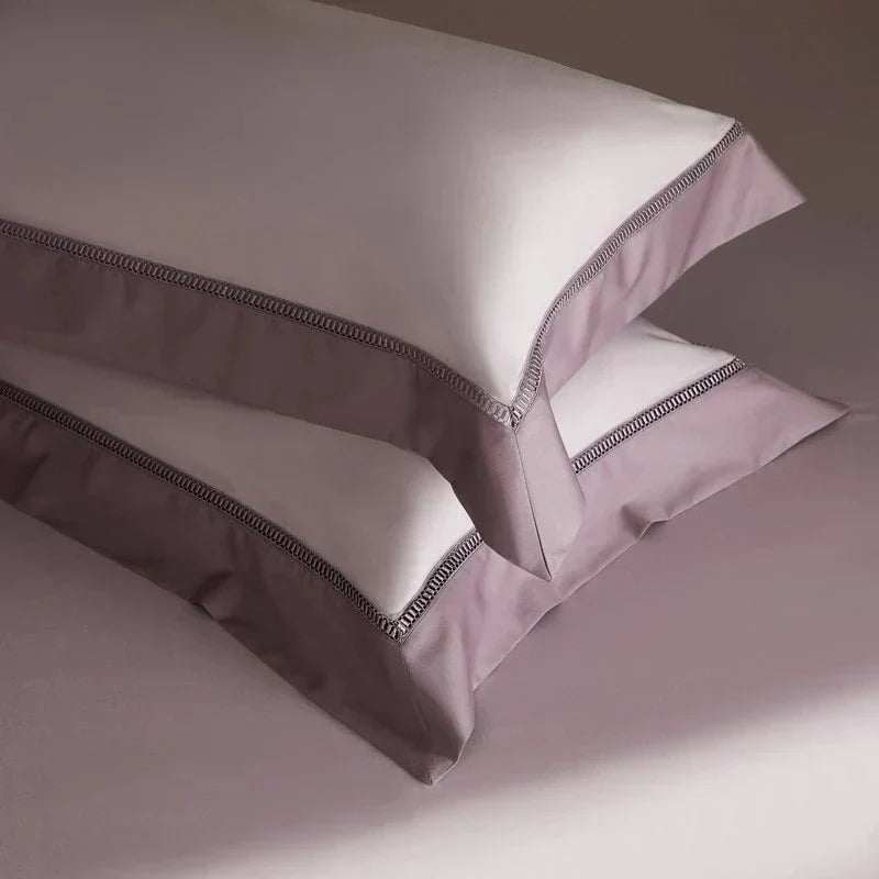 Egyptian Cotton Bedding Set | 78.7 - 86.6 in | Mauve Two-Tone Design | Soft Breathable Duvet Cover | Brick by Brick