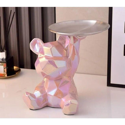 Ceramic Geometric Bear Ornament | 8 x 5 x 6 in | Modern Storage Tray & Piggy Bank | Decorative Sculpture | Brick by Brick