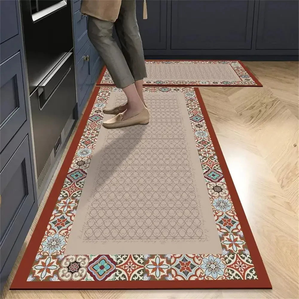 Retro Tile Kitchen Mat | Non-Slip Crystal Velvet Rug | Absorbent Washable Entryway Carpet | Brick by Brick