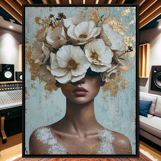 Colorful Gold Foil Wall Art | Mystical Floral Woman | Modern Canvas Painting | Unframed Home Decor | Brick by Brick