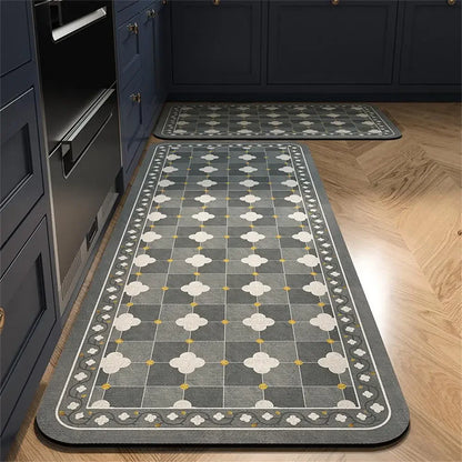 Retro Tile Kitchen Mat | Non-Slip Crystal Velvet Rug | Absorbent Washable Entryway Carpet | Brick by Brick