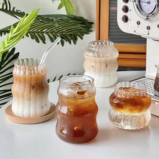 Wave Glass Cup | Transparent Ripple Drinking Cup | 300ml to 650ml | Creative Mug | Brick by Brick