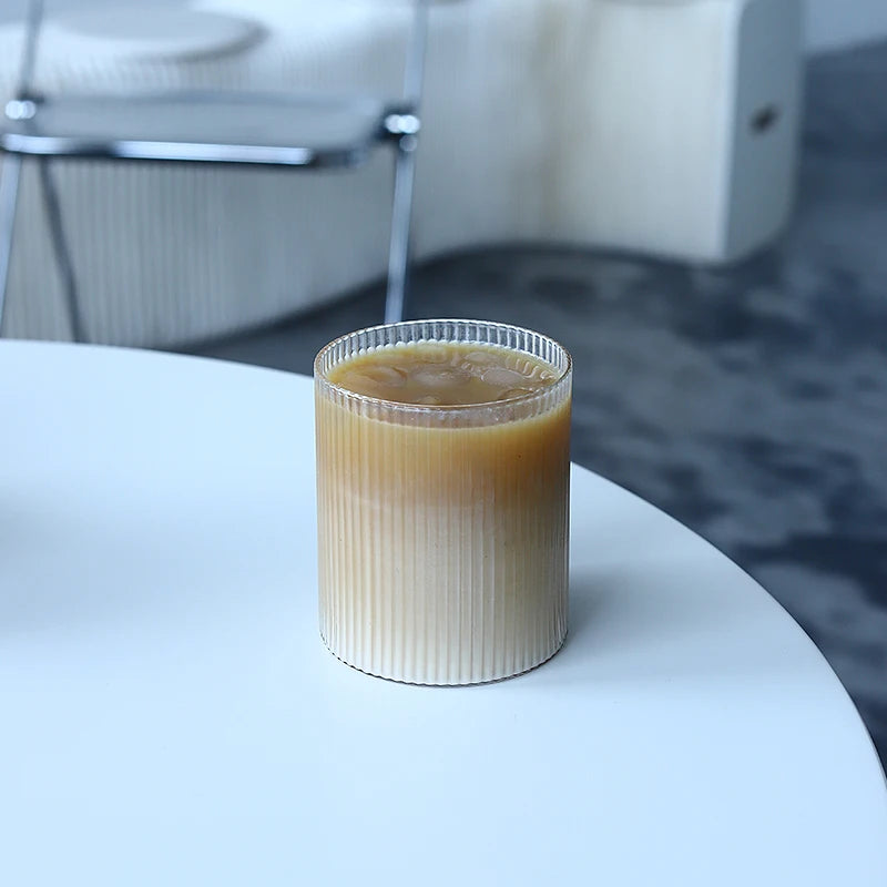 Ribbed Glass Tumbler | 250ml to 350ml | Heat Resistant Vertical Stripe Cup | Nordic Drinking Glass | Brick by Brick