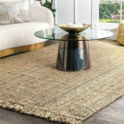 Textured Jute Rug | 23.6 x 35.4 in | Neutral Rustic Style | Small Woven Rug with Fringe | Brick by Brick