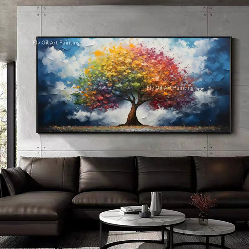 Hand Painted Blossom Tree Wall Art | 19.7 - 59.1 in | Abstract Blue Flower Oil Painting | Modern Canvas | Brick by Brick