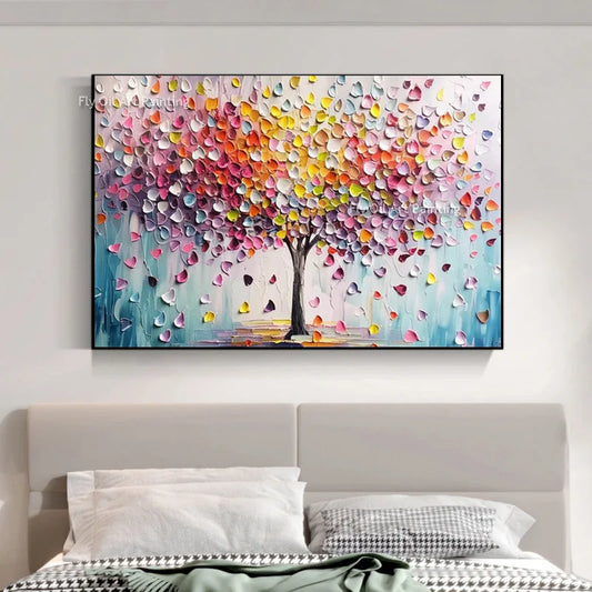 Hand Painted Blossom Tree Wall Art | 19.7 - 59.1 in | Abstract Blue Flower Oil Painting | Modern Canvas | Brick by Brick