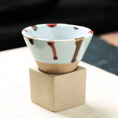 Cone‑Shaped Espresso Cup – Vintage Style Ceramic - with Stand-Brick by Brick London-White Paint Drip-Brick By Brick London