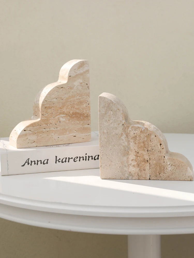 Nordic Travertine Bookends Set | 11.8 x 5.9 x 2 in | Natural Stone Decor | Wabi-Sabi Style | Brick by Brick
