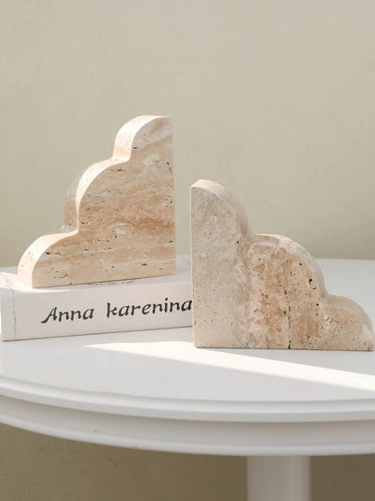 Nordic Travertine Bookends Set | 11.8 x 5.9 x 2 in | Natural Stone Decor | Wabi-Sabi Style | Brick by Brick