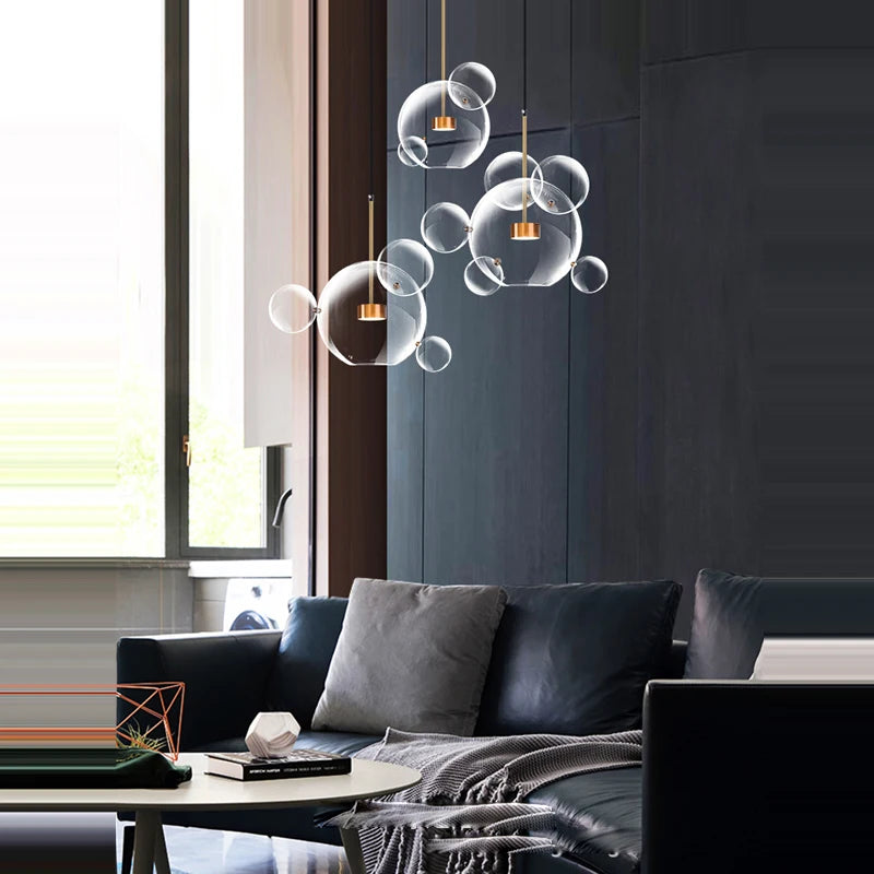 Postmodern Bubble Pendant Light | 59.1in Hanging Adjustable Cord| Glass Bubbles Chandelier | Brick by Brick