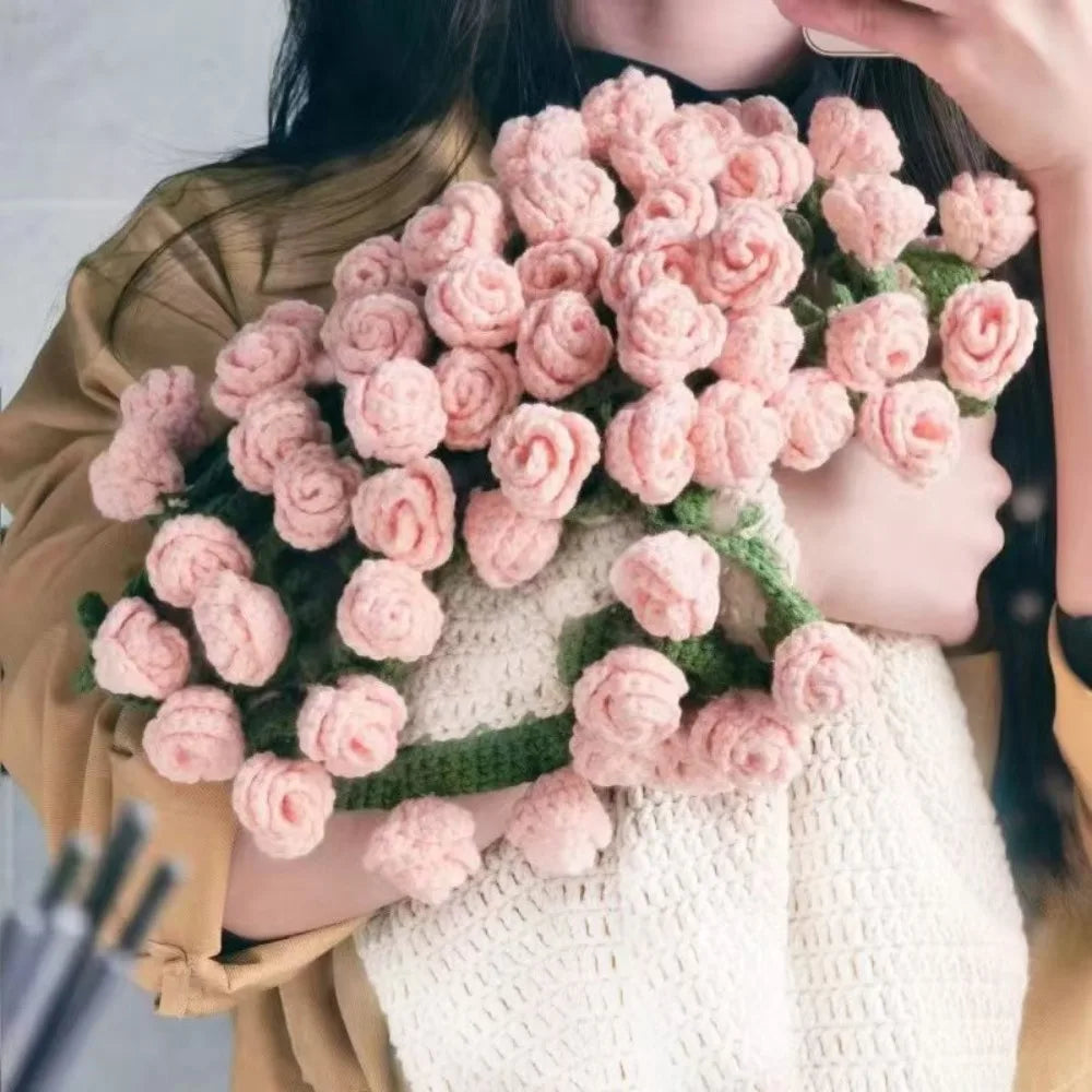 Floral Knit Blanket | 23.6 in | Purple Rose Bouquet Throw | Soft Acrylic Velvet Decorative Blanket | Brick by Brick