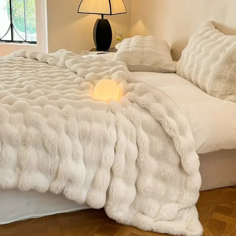 Faux Fur Throw Blanket | Double-Sided Soft Plush Polyester | Warm Decorative Sofa & Bed Blanket | Brick By Brick