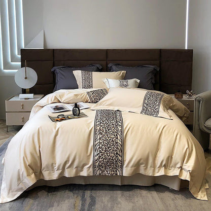 Egyptian Cotton Bedding Set | 86.6 or 90.6 in | Embroidered Design | Soft Durable Luxury Duvet Cover Set | Brick by Brick