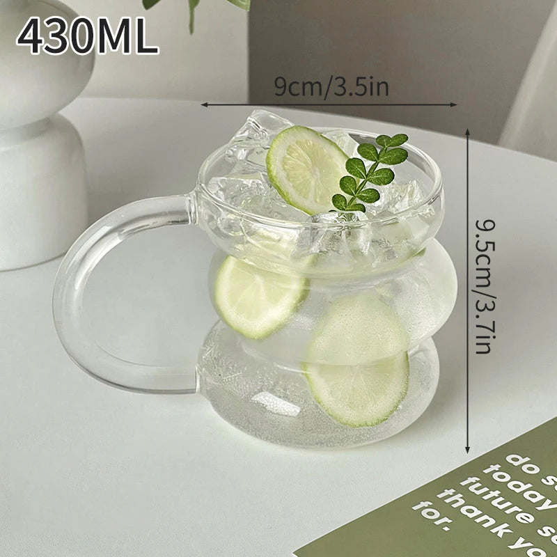 Wave Glass Cup | Transparent Ripple Drinking Cup | 300ml to 650ml | Creative Mug | Brick by Brick