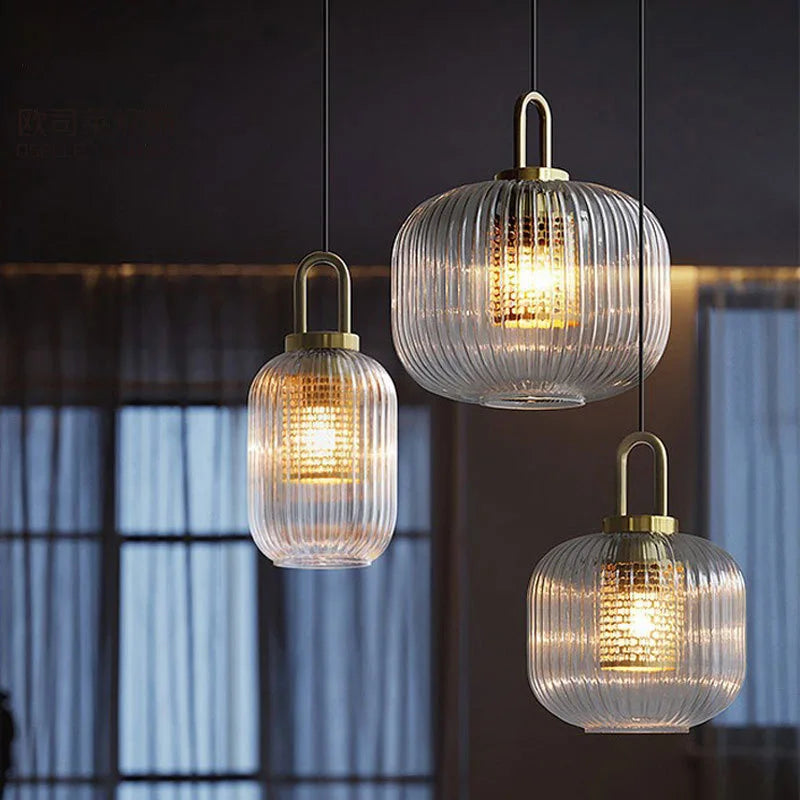Modern Striped Glass Pendant Light | H10.2 - 12.6in |  Single Head Chandelier | Corrugated Chandelier | Brick by Brick