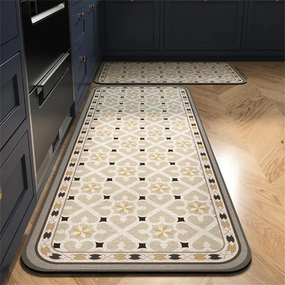 Retro Tile Kitchen Mat | Non-Slip Crystal Velvet Rug | Absorbent Washable Entryway Carpet | Brick by Brick