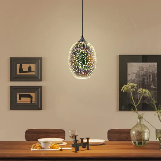 3D Fireworks Glass Pendant Light | 8.66 × 12.59 in | Modern Ceiling Lamp | Adjustable Hanging Fixture | Brick by Brick