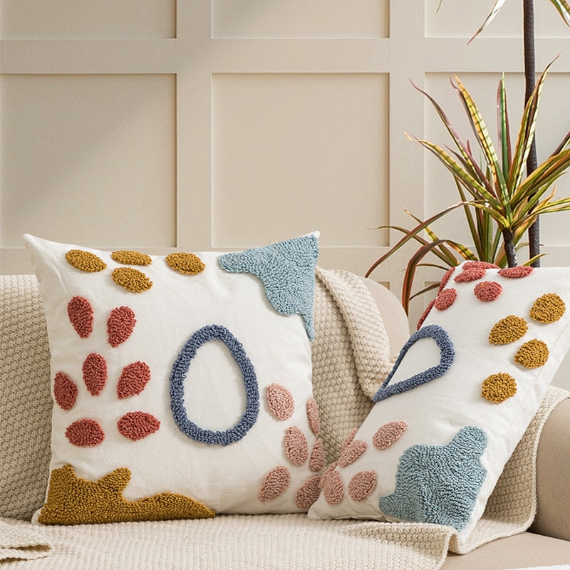 Japandi Floral Pillowcase | Cotton & Linen | Colorful Embroidered Accent | Brick by Brick