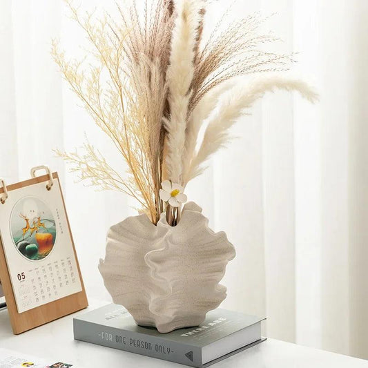 Geometric Wave Ceramic Vase | 5.9 - 7.9 in | Minimalist Ripple Home Décor | Elegant Centerpiece | Brick by Brick
