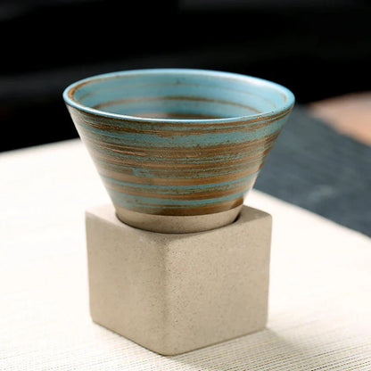 Cone‑Shaped Espresso Cup – Vintage Style Ceramic - with Stand-Brick by Brick London-Bronze / Blue-Brick By Brick London