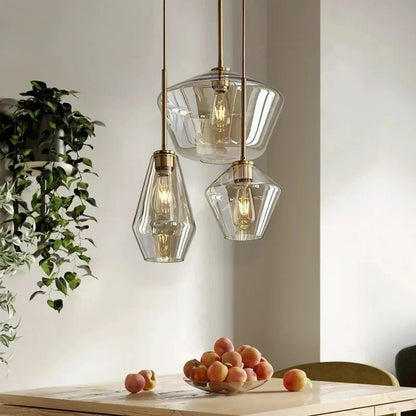 Amber Glass LED Chandelier | Modern Dimmable Pendant Light | Indoor Bedroom Living Room | Brick by Brick