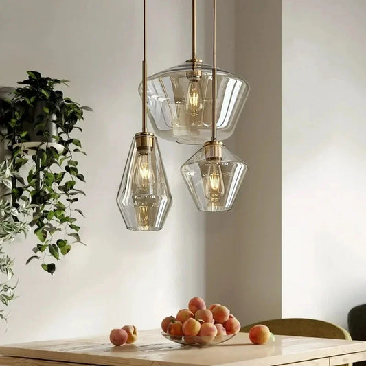 Amber Glass LED Chandelier | Modern Dimmable Pendant Light | Indoor Bedroom Living Room | Brick by Brick
