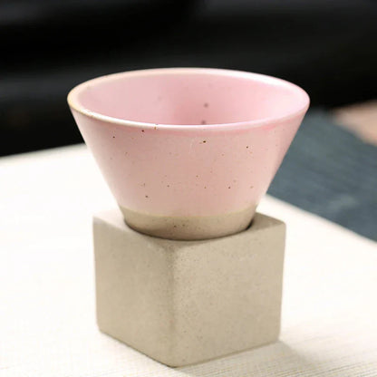 Cone‑Shaped Espresso Cup – Vintage Style Ceramic - with Stand-Brick by Brick London-Pink-Brick By Brick London