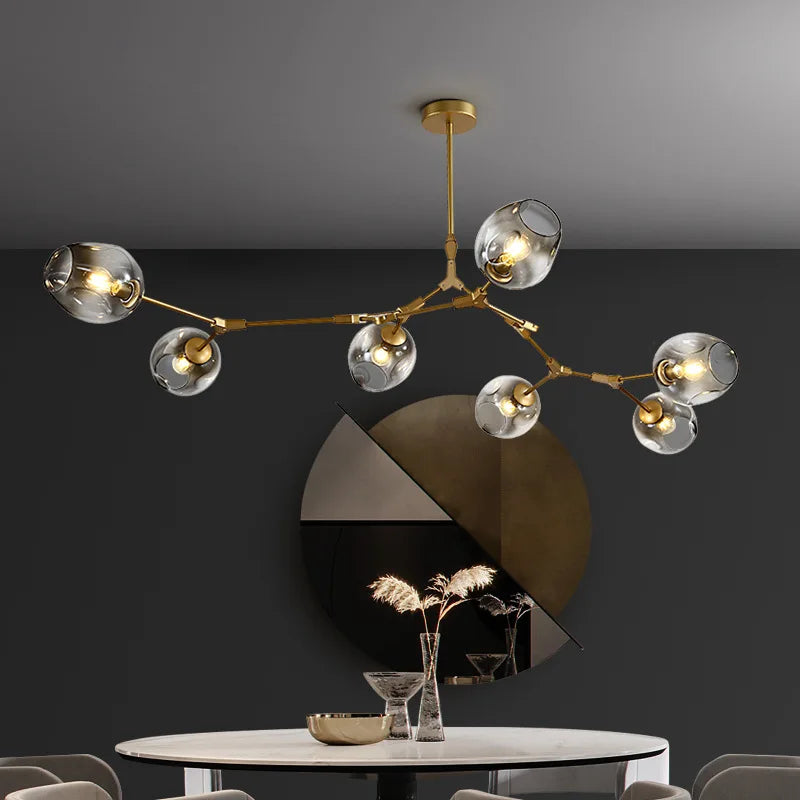 Glass Chandelier | 42.3 - 86.6 in | Modern Pendant Lamp | E27 Bulb Fixture | Adjustable Multi-Head Lighting | Brick by Brick