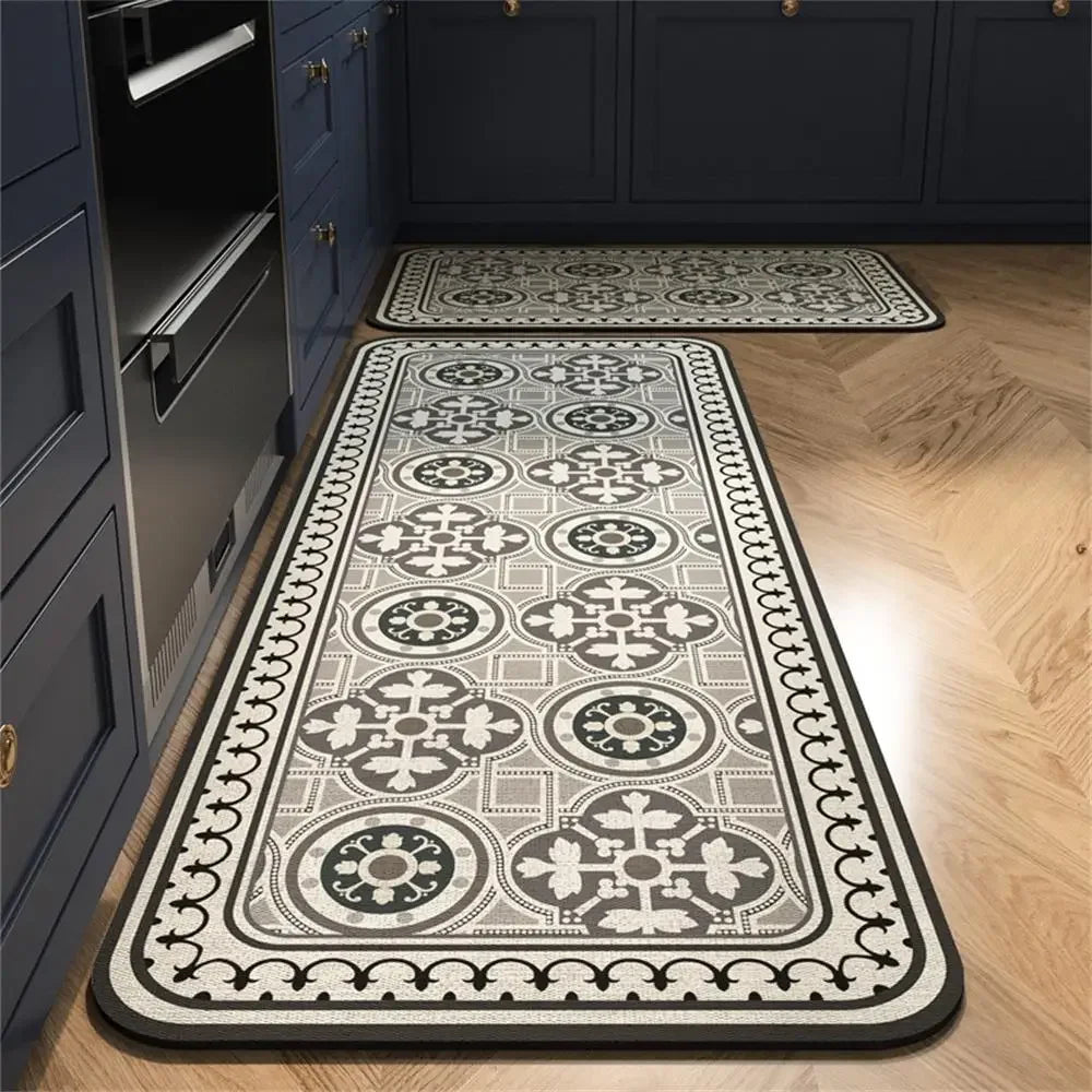 Retro Tile Kitchen Mat | Non-Slip Crystal Velvet Rug | Absorbent Washable Entryway Carpet | Brick by Brick