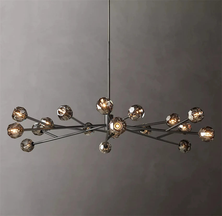 Black Smoke Crystal Ball Oval Chandelier | H7.9 - H11.8 in | LED Copper | K9 Glass Pendant | Brick by Brick