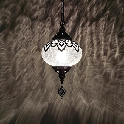 Vintage Ice Crack Glass Pendant Lamp | 7in | Hollow Carved Ceiling Light | Bronze Iron Fixture | Brick by Brick