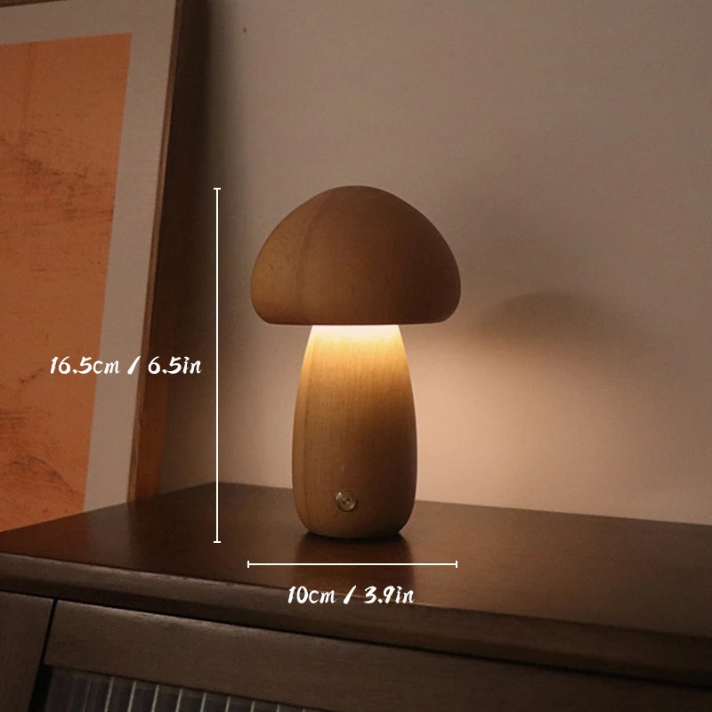 Wooden Mushroom Lamp | H4.1 - H6.5 in | USB Rechargeable | Dimmable Decorative Light | Brick by Brick