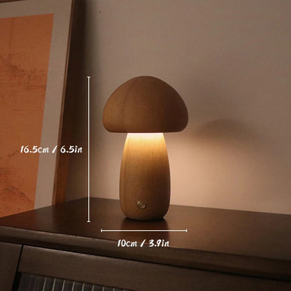 Wooden Mushroom Lamp | H4.1 - H6.5 in | USB Rechargeable | Dimmable Decorative Light | Brick by Brick