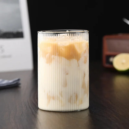 Ribbed Glass Tumbler | 250ml to 350ml | Heat Resistant Vertical Stripe Cup | Nordic Drinking Glass | Brick by Brick
