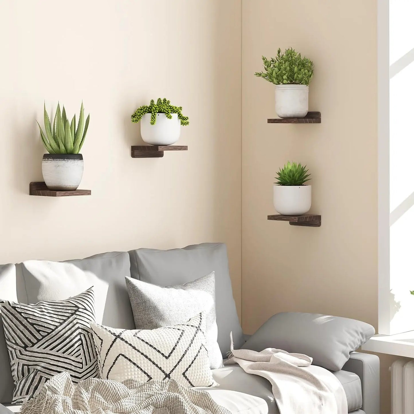 Mini Wooden Floating Shelves | 5 × 5 in | 4-Pack Wall Ledges | Rustic Home Display