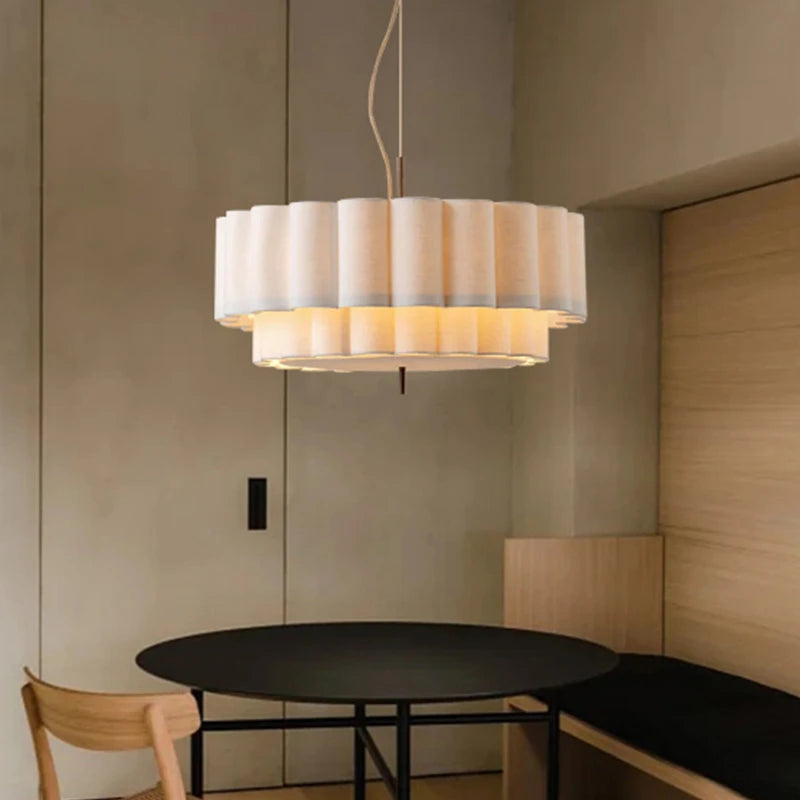 Natural Fabric Pendant Lamp | D 17.7 - 25.6 in | Wabi Sabi Chandelier | Retro Bohemian Style Lighting | Brick by Brick