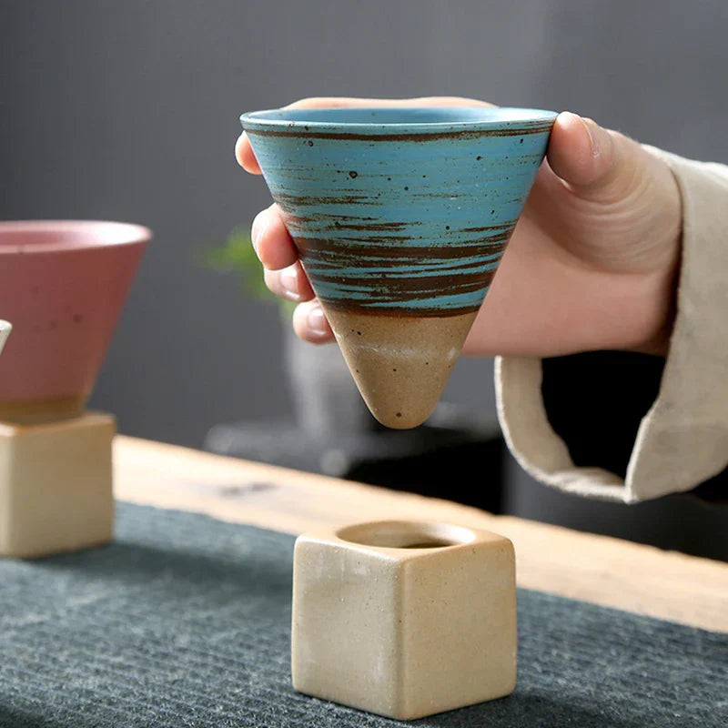 Cone‑Shaped Espresso Cup – Vintage Style Ceramic - with Stand-Brick by Brick London-Brick By Brick London