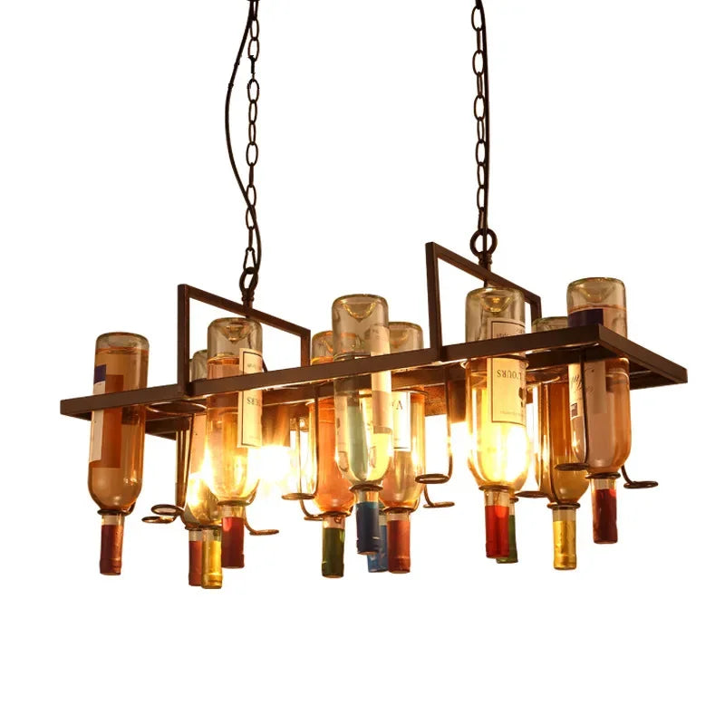 Retro Wine Bottle Pendant Lamp | H11.8 - H12.6 in | Vintage Loft Iron Chandelier | Bar Restaurant Cafe Hanging Light | Brick by Brick