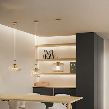 Modern Striped Glass Pendant Light | H10.2 - 12.6in |  Single Head Chandelier | Corrugated Chandelier | Brick by Brick