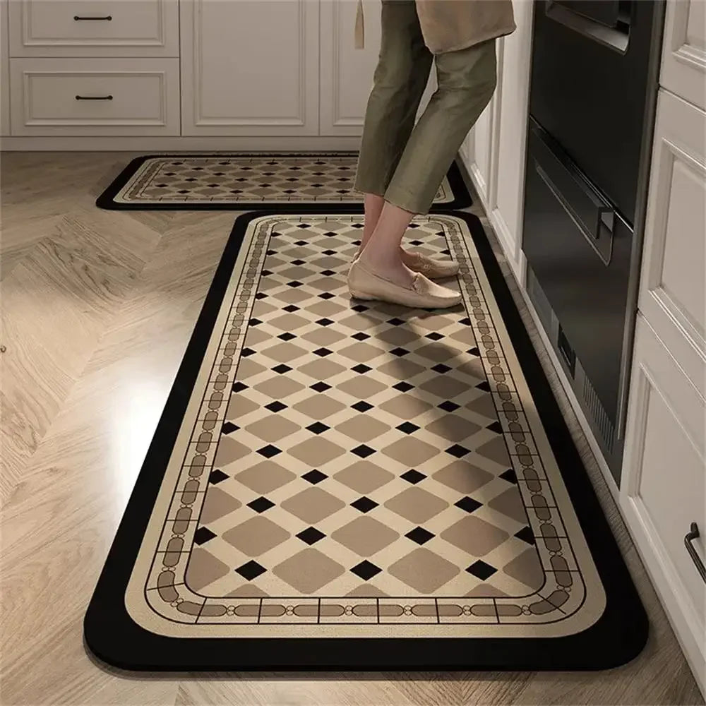 Retro Tile Kitchen Mat | Non-Slip Crystal Velvet Rug | Absorbent Washable Entryway Carpet | Brick by Brick