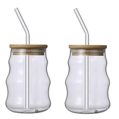 Glass Straw Cup | 5.1 H x 2.7 D in | Wave Design Drinking Glass | Heat Resistant Borosilicate | Brick by Brick