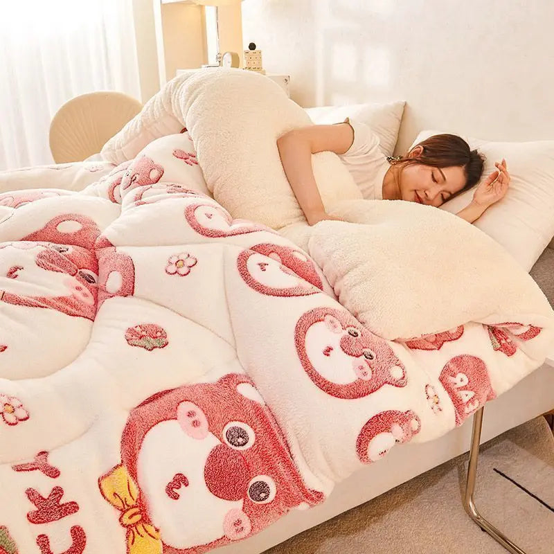 Winter Lamb Wool Blanket | 59 - 79 in | Super Warm Fiber Blanket | Thickened Comforter | Autumn & Winter Bedding | Brick by Brick